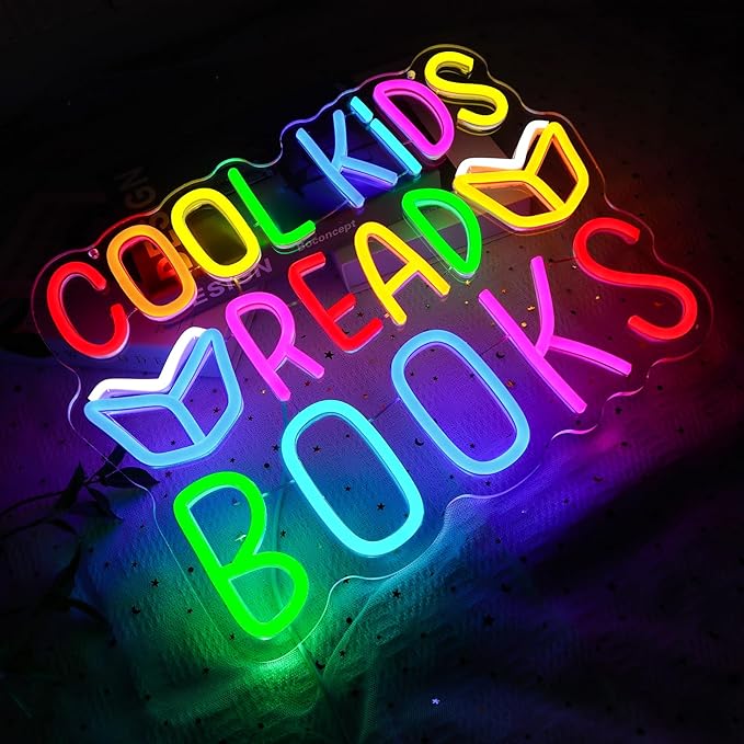 Cool Kids Read Books Neon Sign for Wall Decor, Reading Led Signs for Library, USB Dimmable Neon Lights for Classroom Reading Corner Bedroom Study Room Home Book Club Motivational Wall Art