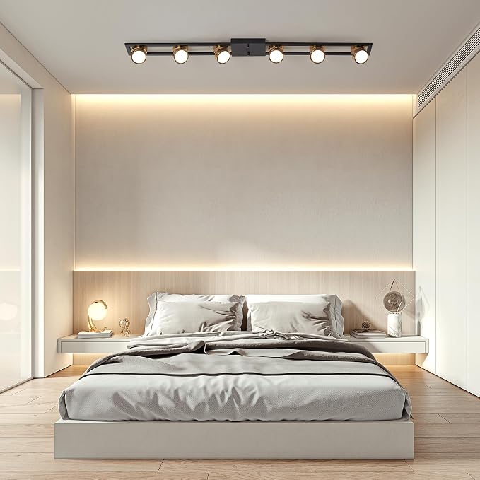 Garwarm 48 Inch Modern Dimmable LED Track Lighting with Remote, Flush Mount | Low-Profile Linear Ceiling Light with 270° Adjustable Heads for Kitchen Island, Dining Room, Bedroom, Office, Living Room
