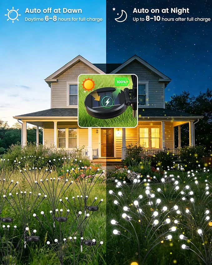 OZS 8 Pack Total 64 LED Solar Firefly Lights Fairy Outdoor - Solar Garden Lights Outdoor, Sway by Wind, Waterproof for Garden Patio Pathway Fairy Decoration (Cool White)