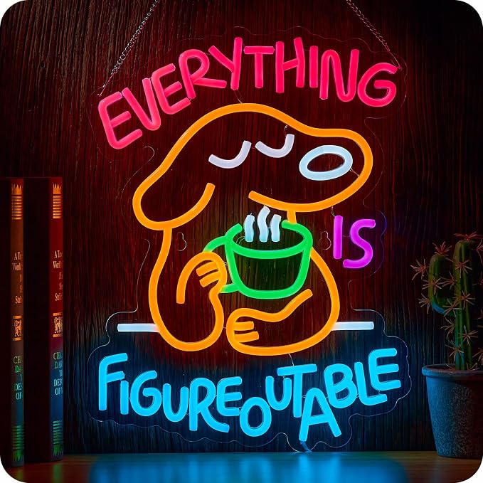 Everything Is Figureoutable Neon Sign Dog Pet Positive Affirmation LED Light for Wall Decor Multicolored Light Up Signs for School Classroom Party Store Home Compatible with Timer