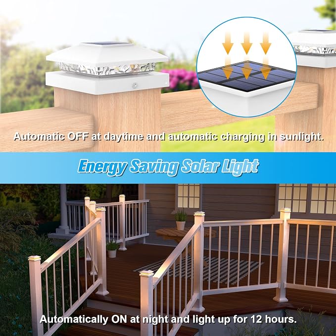 VOLISUN 20 Pack White Solar Post Cap Lights Fit 4x4 Fence Deck Post | Waterproof outdoor lighting, warm white glow, fits wooden & vinyl 4x4 posts, solar powered for yard patio fence deck
