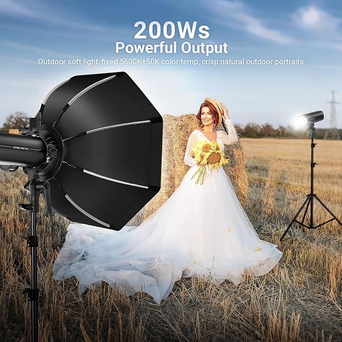 NEEWER 200Ws 2.4G TTL Outdoor Strobe Flash Compatible with Godox, 1/8000s HSS Portable Studio Photography Monolight with Modeling Light/3200mAh Battery/750 Flashes/1.5s Recycle, Q200