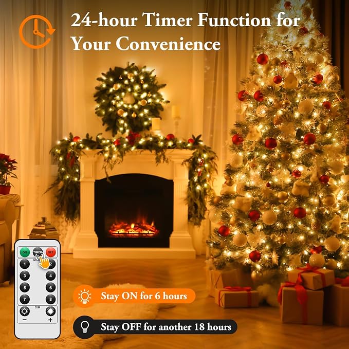 4-Pack 132FT 400LED Fairy Lights, Battery Operated String Lights with Timer & Remote, 8 Modes, Waterproof Twinkle Lights for Indoor Outdoor Bedroom Wedding Decor, Warm White(33FTx4)
