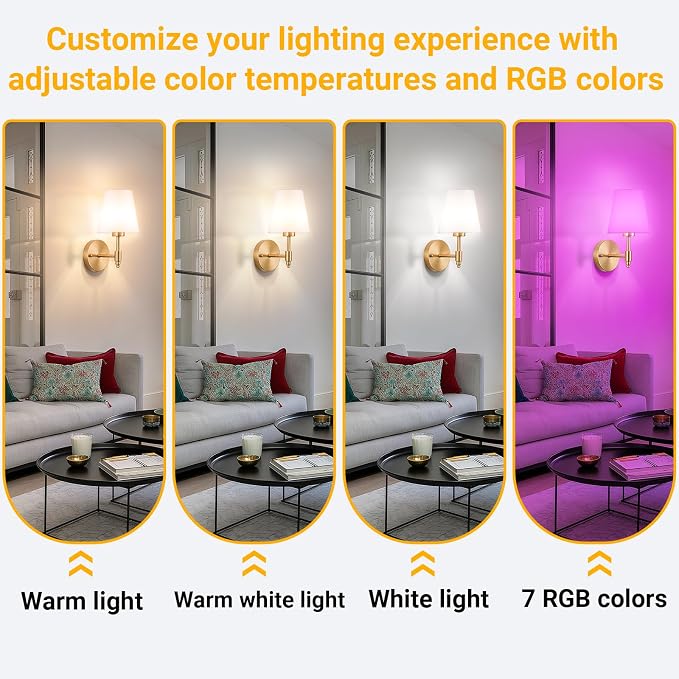 Vimhou Peel and Stick Wall Sconces, Stick On Wall Sconce Set of 2, Battery Operated Wireless Wall Light, No Drill Adhesive Wall Lamp, Corn Bulb with 10000mAh Rechargeable Battery, Bedroom Wall Decor