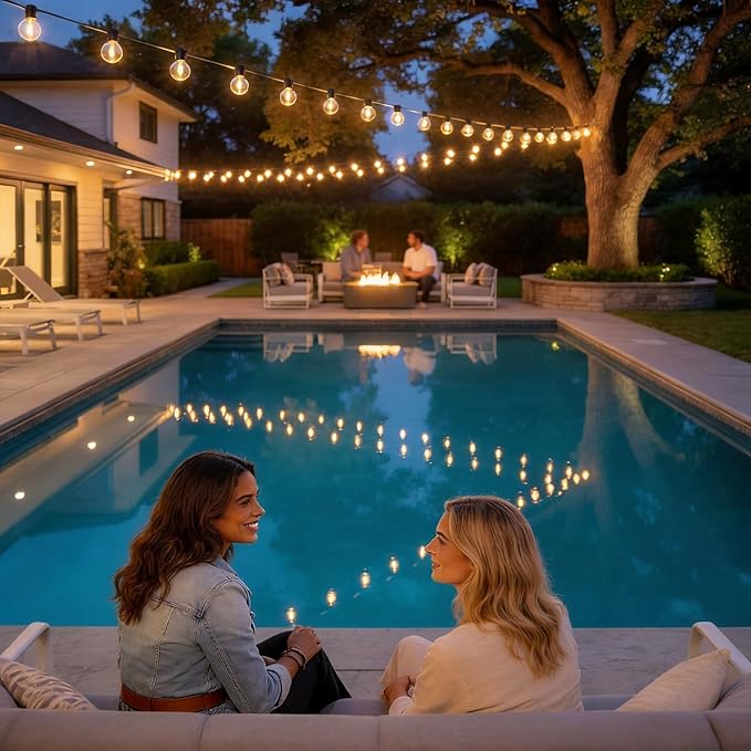 RTTY Outdoor String Lights 100ft, G40 Led Patio Globe Lights with 52pcs Plastic Bulbs, Shatterproof Waterproof Connectable Hanging for Porch Cafe Bistro Backyard Gazebo Balcony Deck Party