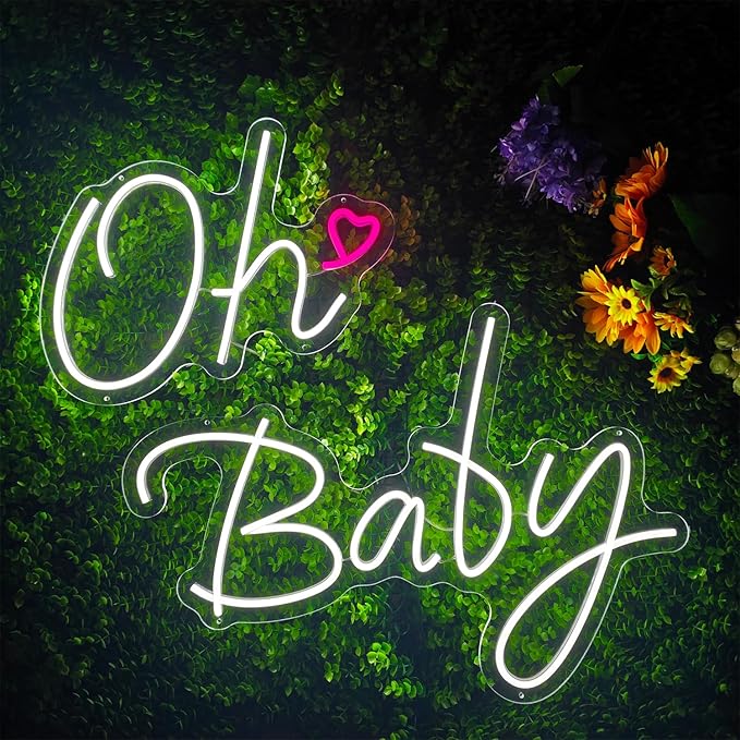 37.7x15.7inch Large Oh Baby Neon Sign for Backdrop-Dimmable LED Light Up Sign for Backdrop & Wall Decor,Gender Reveal, Baby Showe, Bedroom, Nursery
