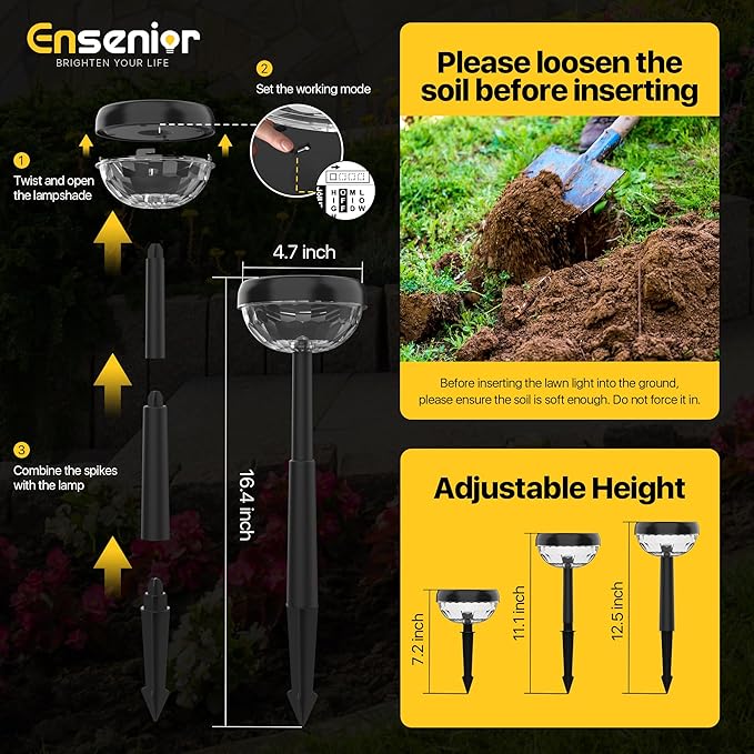 Ensenior 6-Pack Solar Lights Outdoor, Auto ON/Off 3000K LED Solar Garden Lights for Pathway, Yard, Patio, Walkway, Flower Bed, Halloween Christmas Landscape Lighting, IP65 Waterproof, Flag Lights
