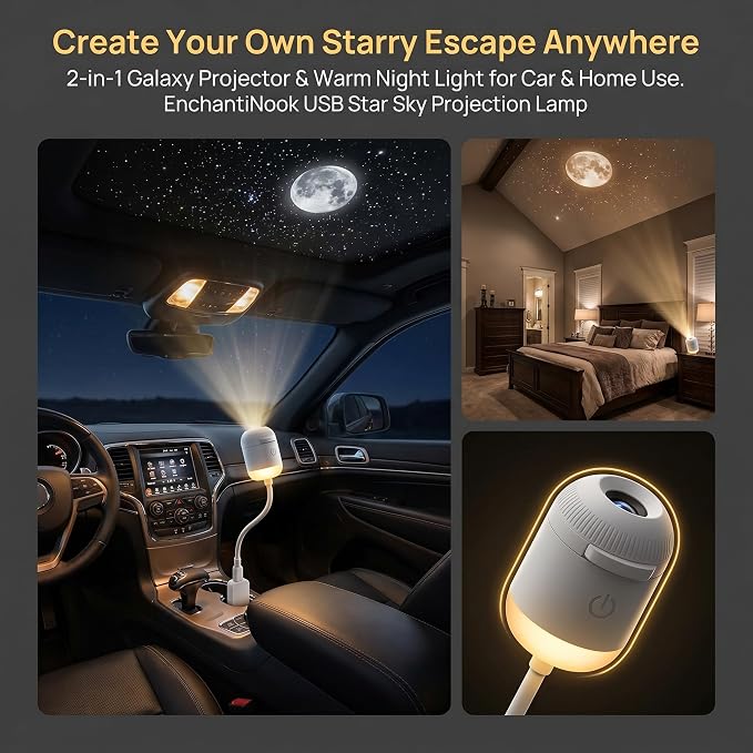 Galaxy Projector Night Light, 2-in-1 Star Projector (12 Film) | Adjustable Brightness, USB Plug & Play Ambient Light for Bedroom Ceiling Wall, Kids Room, Home Decor & Gifts