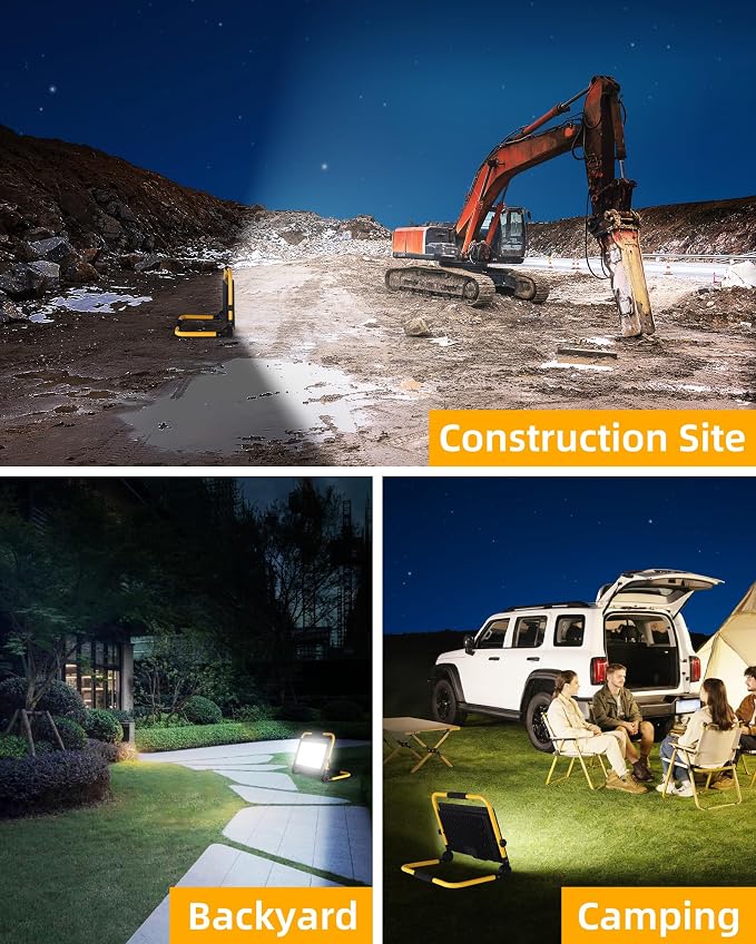 24000LM Work Light with 16FT Cord & Switch, IP66 for Construction Job Site | 200W LED Flood Light Plug in Ultra Brighter, Portable Worklight with Stand, 5000K Daylight for Workshop Camping Outdoor