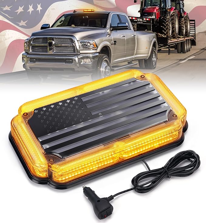 Xprite 300% Bright 108 LED Roof Top Strobe Light, US Flag Pattern Emergency Safety Warning Mini LED Strobe Lightbar w/Magnetic Base for 12-24V Construction Vehicles, Trucks, Snow Plows, Amber