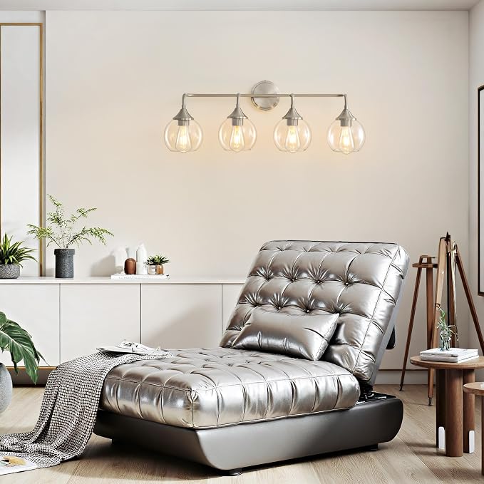 Bathroom Vanity Light 4-Light Brushed Nickel Vanity Lights 31" | Farmhouse Vanity Lighting Fixtures Over Mirror, Thickened Clear Glass Shade, UL E26 Dimmable Vanity Light Fixtures