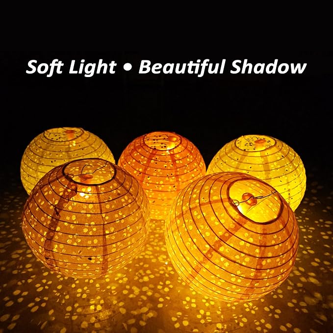10Pack Paper Lanterns Chinese Japanese Hanging Paper Lanterns with LED Lights Sticks Tassels 8 Inch Round for Chinese Lunar New Year Decorations 2026 Spring Festival Wedding Asian Home Party Decor