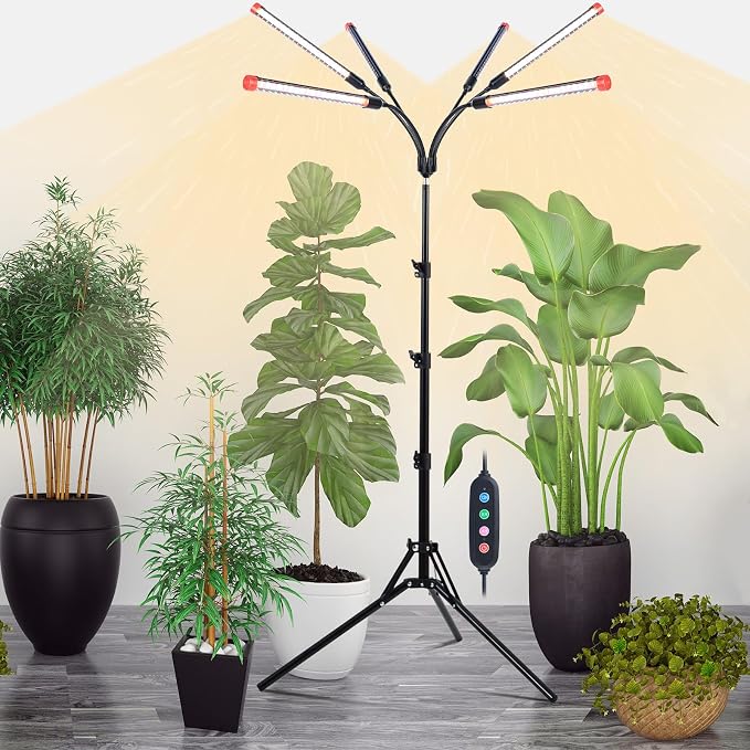 6Head Grow Light on Stand for Large and Tall Indoor Plants, Bonsai Tree, Bright and Big Coverage Plant Growing Lamps, 4/8/12/16/20H Timer, 54 Watt Power Draw, NO Need Adapter, 360° Gooseneck