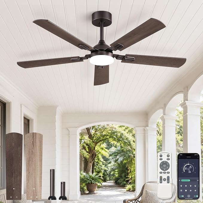 Fanbulous 52 Inch Modern Ceiling Fans with Lights | 6 Speeds,3CCT,Timer,Remote Control,Quiet Reversible DC motor,5 Double-sided Blades,Outdoor,Easy Installation,Oil Bronze