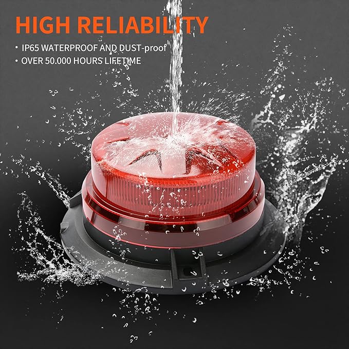 Red Led Emergency Strobe Beacon Lights for Car Vehicles 12V 24V 24-LEDs | Magnetic Mount, 8 Flash Model, Warning Safety Flashing, Rooftop Signal Lamp for Forklife Construction Truck Tractor Golf SUV