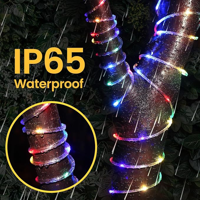 200 LED Solar Rope Lights Outdoor, 66FT Solar String Lights Indoor Waterproof Solar Powered Trampoline Light Clear Tube Pool Light for Camping Fence Yard Walkway Path Garden Outside Decor(Multicolor)