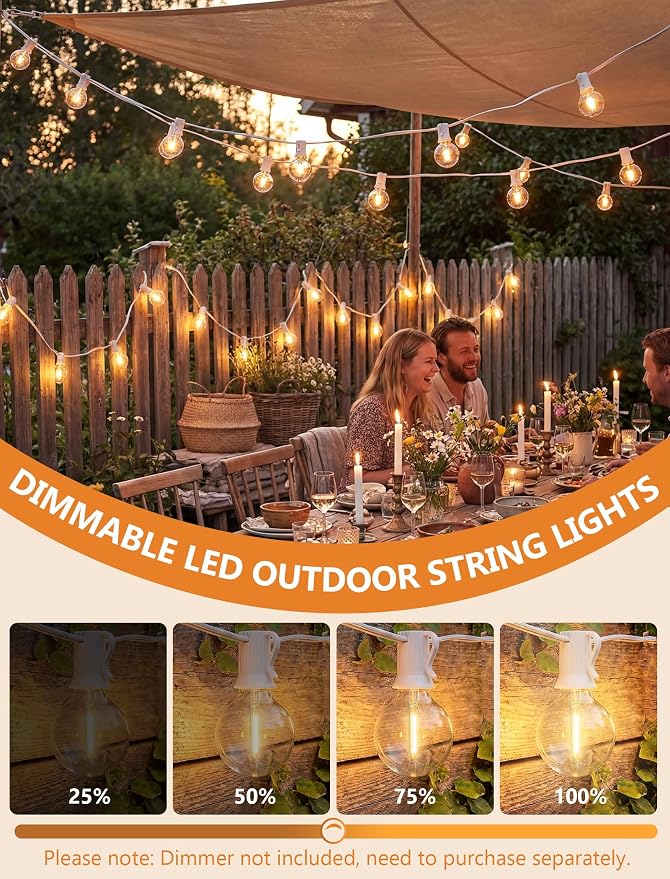 100FT G40 LED White String Lights Outdoor, Connectable Patio Globe String Lights with 52 Shatterproof LED Bulbs, Waterproof Backyard Hanging Lights for Wedding Porch Garden Bistro Deck Balcony Decor