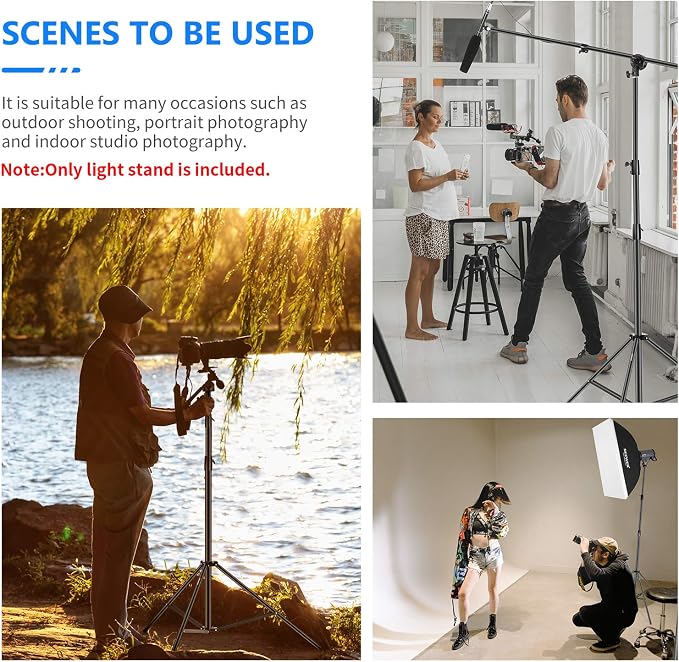 NEEWER Heavy Duty Light Stand 10ft/3m Adjustable Spring Cushioned Tripod | Metal Photography Stand, for Photo Studio Softbox, Flash Monolight, Ring Light, and Other Photographic Equipment, Black