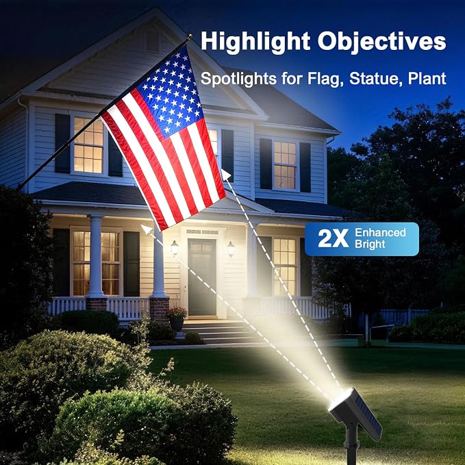 JEJOT Solar Lights Outdoor Waterproof IP65, Super Bright LED with Lens, 6500K 2 Lighting Modes, Solar Powered Yard Garden Solar Spot Lights for Outside Landscape Auto On/Off - 6 Pack