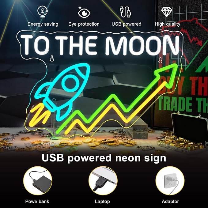 Stock Neon Sign Day Trading Accessories Stock Market Decor for Game Room Neon Light To The Neon Desk Setup Crypto Ticker Display Green Candle LED Light Sign Finance Gifts for Man Day Traders
