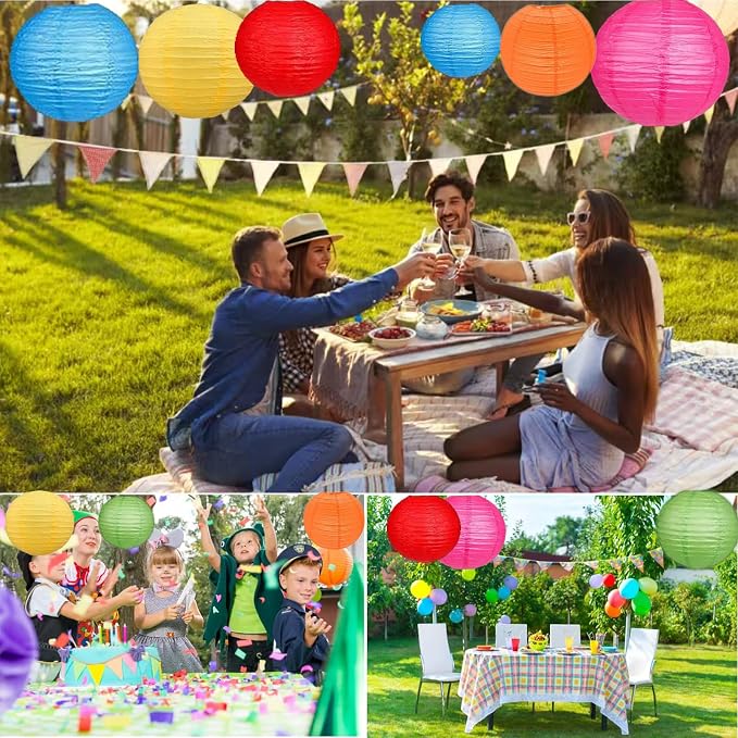 12Pcs Paper Lanterns 6”, 8”, 10”, 12”,Paperlanterns Party Decoration, Colorful Paper Lanterns for Wedding, Bridal, Birthday, Outdoor, Home, Garden, Holiday and Party.