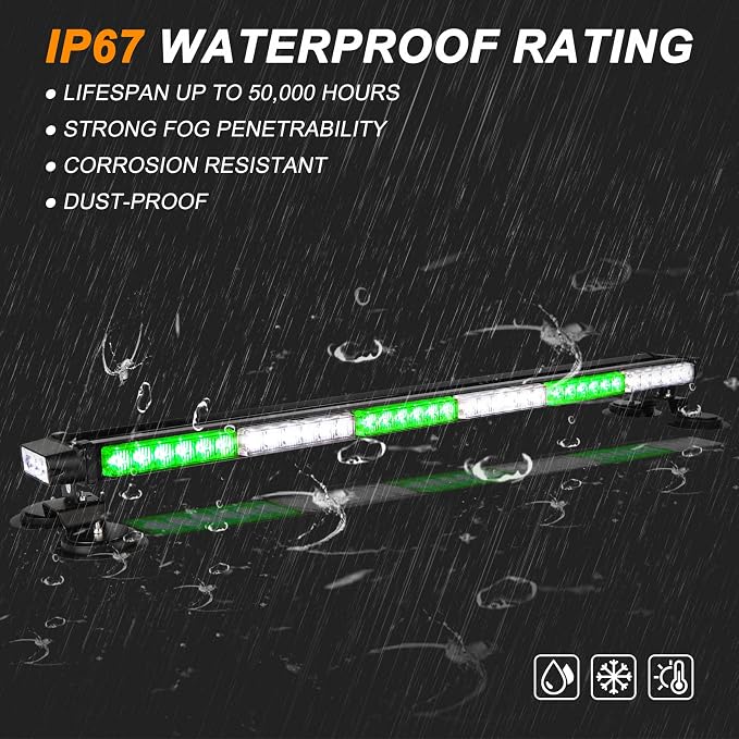 ASPL 38.5" 78 LED Strobe Light Bar Double Side Flashing High Intensity Emergency Warning Flash Strobe Light with Magnetic Base for Safety Construction Vehicles Tow Trucks Pickup (Green/White)