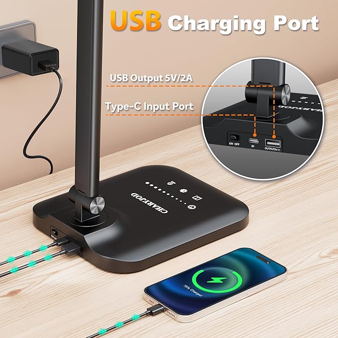 LED Desk Lamp for Office Home, Height Adjustable Architect Desk Light with USB Adapter, Stepless Dimming Desk Lamp Light for Reading, Study, Workbench