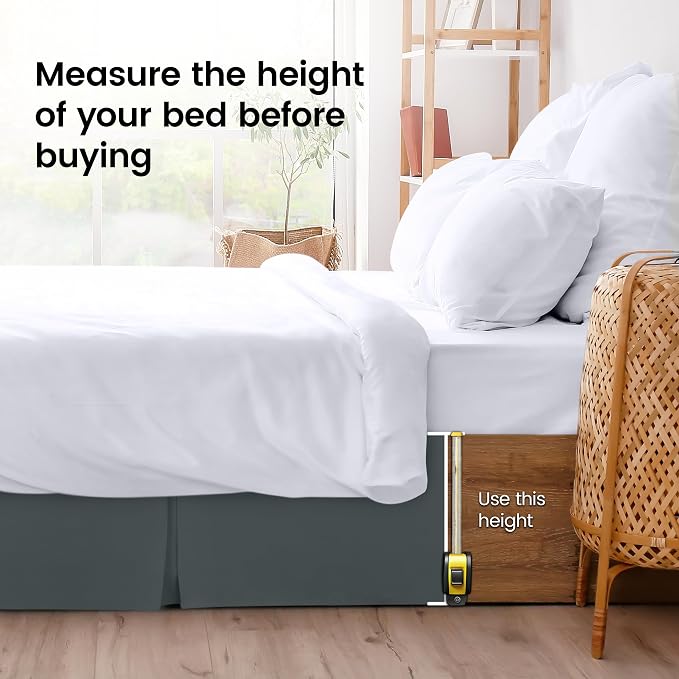 King Bed Skirt, Hides Under-Bed Storage 16 Inch Drop, Pleated, Grey | Easy Fit Design, Shrinkage & Fade Resistant, Hotel Style, Microfiber Durable Fabric, Machine Washable