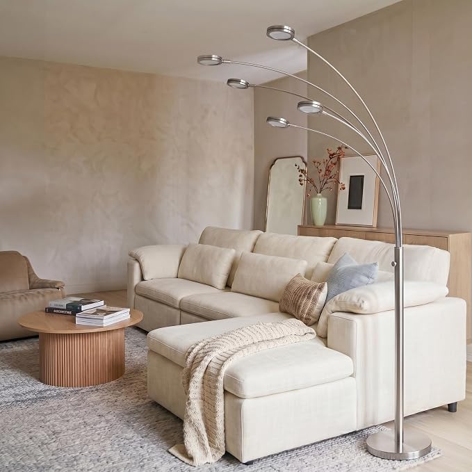 Brightech Orion Arc Floor Lamp for Living Room, Tree Floor Lamp with 5 Adjustable Arms, Multi-Head Standing Lamp with Flexible Rotating LEDs for Bedroom, Dorm - Bright Hanging Lighting - Satin Nickel