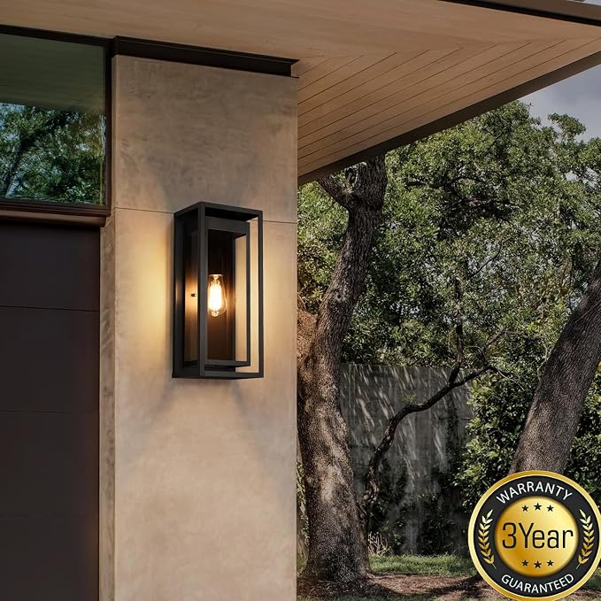 19" Large Outdoor Wall Light Fixtures, Black Porch Light | Large Size, Anti-Rust, Waterproof, Tempered Glass, Easy Installation, Modern Exterior Sconces for House Entryway Garage