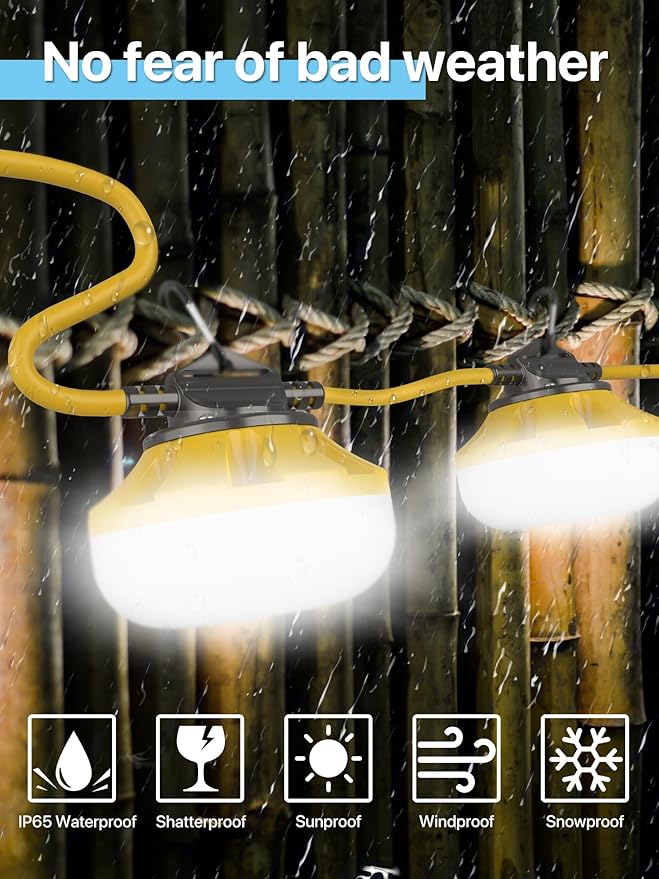 HYPERLITE Construction String Lights: 50FT 5 Bulbs Work Lights with 3 Prong - IP65 Waterproof Linkable LED Industrial Temporary Lighting for Construction Sites Attic Crawlspace Renovation
