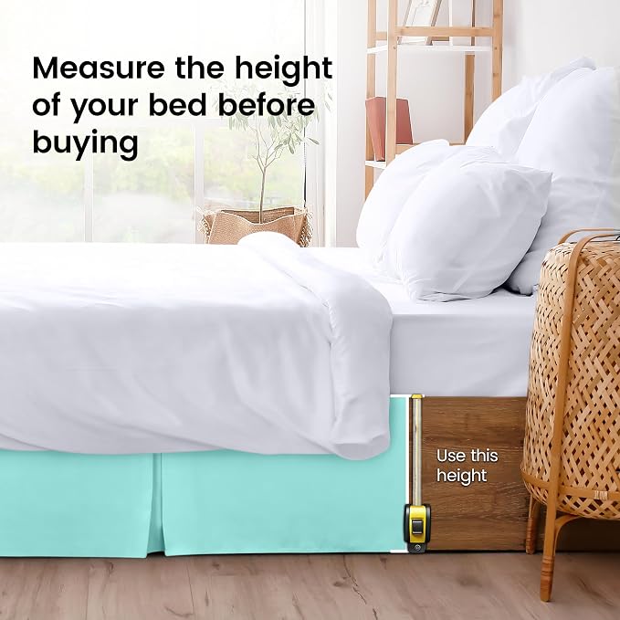 Queen Bed Skirt, Hides Under-Bed Storage 16 Inch Drop, Pleated, Spa Blue | Easy Fit Design, Shrinkage & Fade Resistant, Hotel Style, Microfiber Durable Fabric, Machine Washable