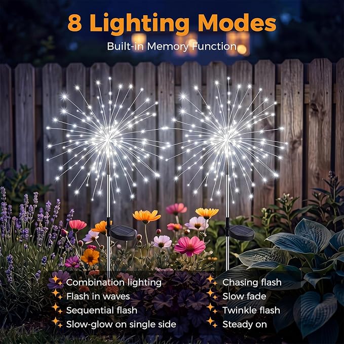 btfarm 1 Pack Solar Garden Lights Outdoor, 8 Modes Firework Lights Outside | 120LED, Waterproof Fairy Twinkle Light Solar Powered for Yard Christmas Pathway Lawn Pool Patio Decorative, Cool White