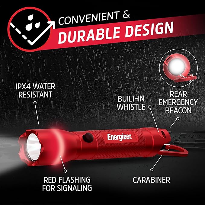 Energizer R-300 LED Flashlight Emergency Safety Light, Bright IPX4 Water Resistant Flash Light, Durable Emergency Light for Hurricane Preparedness, Batteries Included