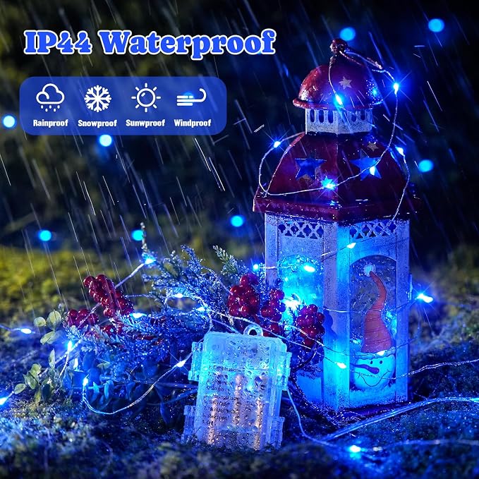 JMEXSUSS 2 Pack Fairy Lights Battery Operated, Total 200 LED 66ft, Blue | Christmas Lights with Remote & Timer, Waterproof Blue Twinkle String Lights for Bedroom Dorm Indoor Outdoor Party Tree Decor