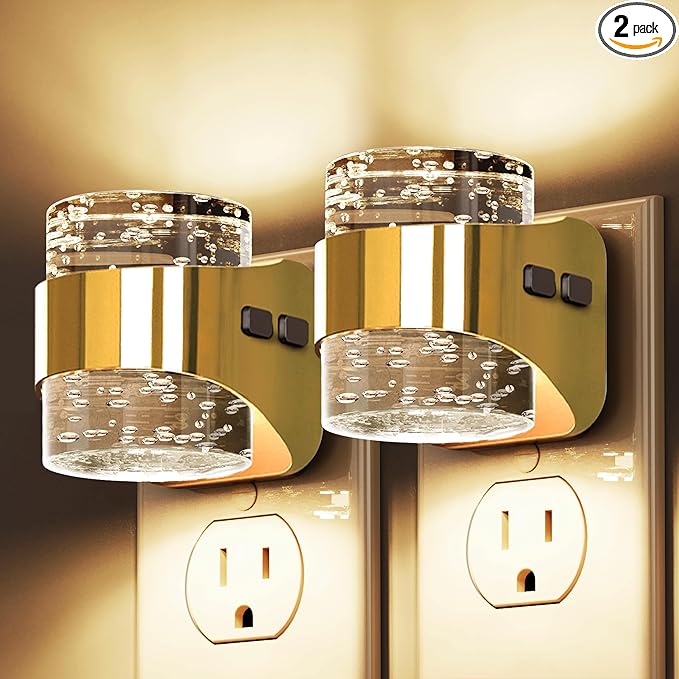 L LOHAS LED Night Light, 2 Pack 3000K Bubble Night Lights Plug into Wall | Acrylic Night Lights with Light Sensor, Adjustable Brightness, Plug in Nightlights for Rooms Bathroom Hallway