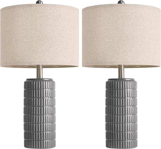 PoKat 23" Ceramic Dark Gray Table Lamps Set of 2 for Living Room, Modern Bedside Lamps for Bedroom, Farmhouse Nightstand Lamp for Home Office Guest Room Sideboard Entryway Decor Gifts