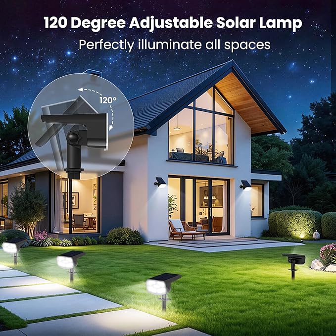 Solar Lights Outdoor Waterproof IP65, Super Bright LED, 6500K 2 Lighting Modes, Solar Powered Yard Garden Solar Spot Lights for Outside Landscape Auto On/Off -6 Pack