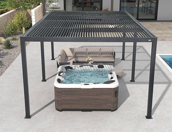 PURPLE LEAF Louvered Pergola 94AS 12' x 20' Adjustable Louvered Roofs Gray | Four Adjustable Louvered Roofs For Complete Sun Control, All-Aluminum Rustproof, 53Mph Wind Resistant, 94-Inch Tall Posts.