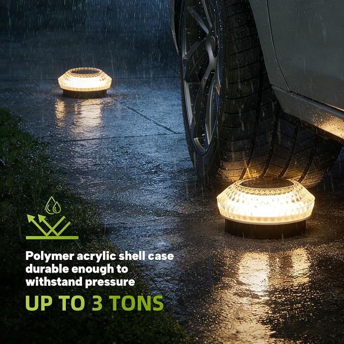 Solar Deck Lights Outdoor - IP67 Waterproof Solar Driveway Dock Lights, 12PK Solar Pthway Lights, Outdoor Warning Step Lights for Driveway Sidewalk Garden Pathway Yard Stair Backyard Decor(Warm White)