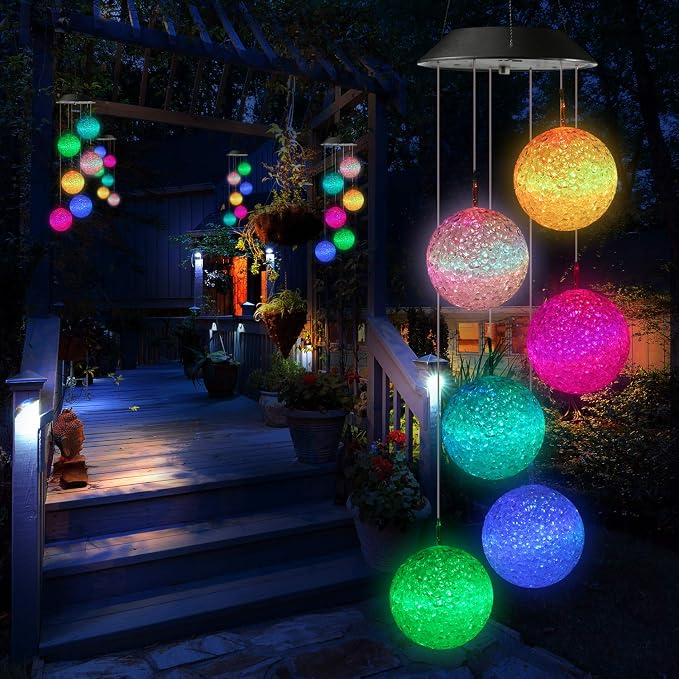 Toodour Solar Wind Chime, Color Changing Ball Wind Chimes Gifts for Mom | LED Decorative Mobile, Gifts for Grandma, Waterproof Outdoor Solar Lights for Garden Patio Party Yard Window Outdoor Decor