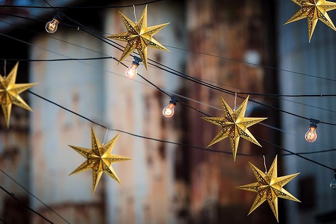 Paper Star Lantern Decoration (Galaxy Gold 7-Point Shining Star) - Perfect for Weddings, Christmas Holiday, Birthday Party Celebration & Home Decor