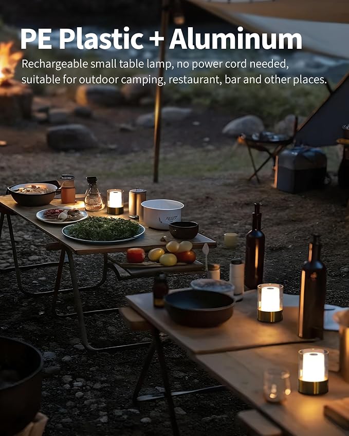 4" Bronze Cordless Table Lamp Set of 2, Outdoor Rechargeable Lamp | LED, Battery Operated, Portable, Touch Night Light for Dining Room, Camping, Bar, Party, Bedside, Bedroom, Home Decor, Gift