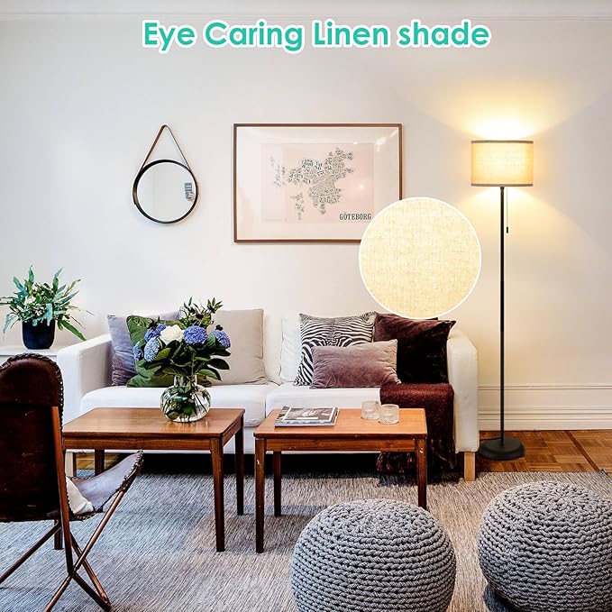 FOLKSMATE Floor Lamp for Living Room, LED Modern Simple Standing Lamps, Tall Lamp for Bedroom, Kid, Office, Reading Room Black Pole Light Without Bulb