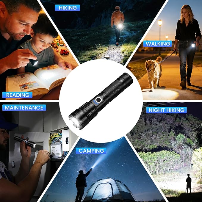 Rechargeable High Power LED Flashlight, 99,000 High Lumens Super Bright Flashlight, 5 Modes IPX6 Waterproof Handheld Flashlights for Home Emergency Camping Hiking（2 Pack）