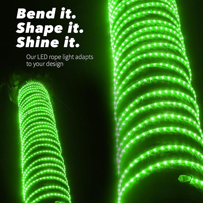 WYZworks 108LEDs, 10ft LED Outside Rope Lights, Waterproof Permanent Outdoor ETL Certified Connectable Clear Tube, Christmas Palm Tree Holiday Decorative Landscape Patio Accent Lighting - Green
