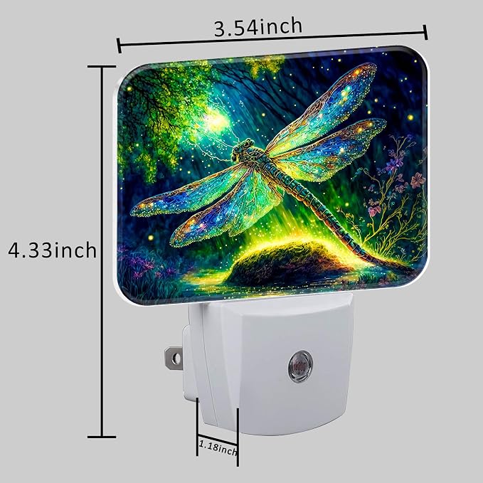 Glowing Dragonfly Plug in Night Lights, Fantastic Enchanted Forest Nightlight Plug Into Wall Dusk to Dawn Sensor for Kid Girls Boys Women Men Bedroom,Hallway,Kitchen,Bathroom,Stairs Decor