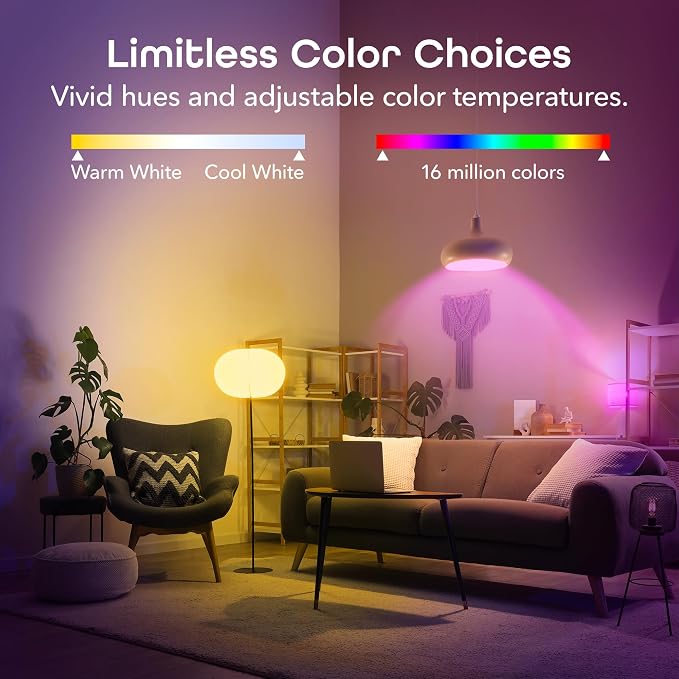 Geeni Prisma Plus Smart Light Bulb, Color-Changing Dimmable LED, 6-Pack | 800 Lumens, RGBW A19, tunable white, Wi-Fi control, works with Alexa & Google Home