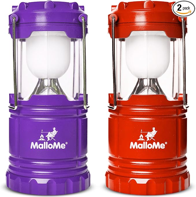 MalloMe Camping Lantern Red Purple 2 Pack Lanterns for Power Outages, Camping Lights for Tent Hanging, Camp Light Tent Lamp Emergency Battery Powered LED Lantern (Rechargeable Batteries Not Included)