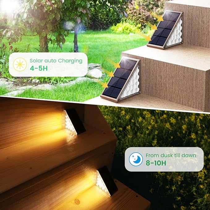 Solar Step Lights for Outside, 12pack Solar Stair Lights Outdoor Waterproof IP67, Deck Step Lights, Outdoor Light Decor for Staircase, Patio, Front Step, Pathway, Front Porch(Warm Brown)